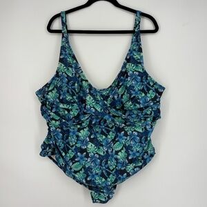 Disney Womens 2X One Piece Swim Bathing Suit Blue Green Tropical Mickey Mouse